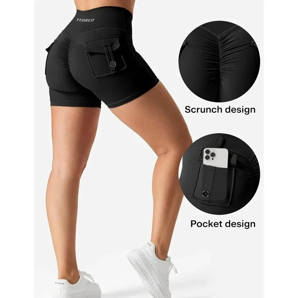 Workout Shorts with Pockets Charm Gym Biker Shorts for Women High  Waisted - Picture 4 of 6